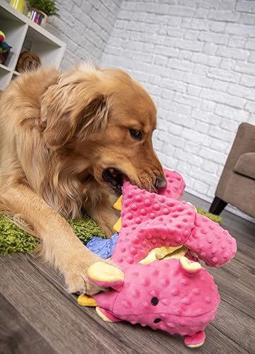 Vista 87 de goDog - Dragón de juguete, grande, resistente, con tecnología Chew Guard, de felpa, color rosa Rosado