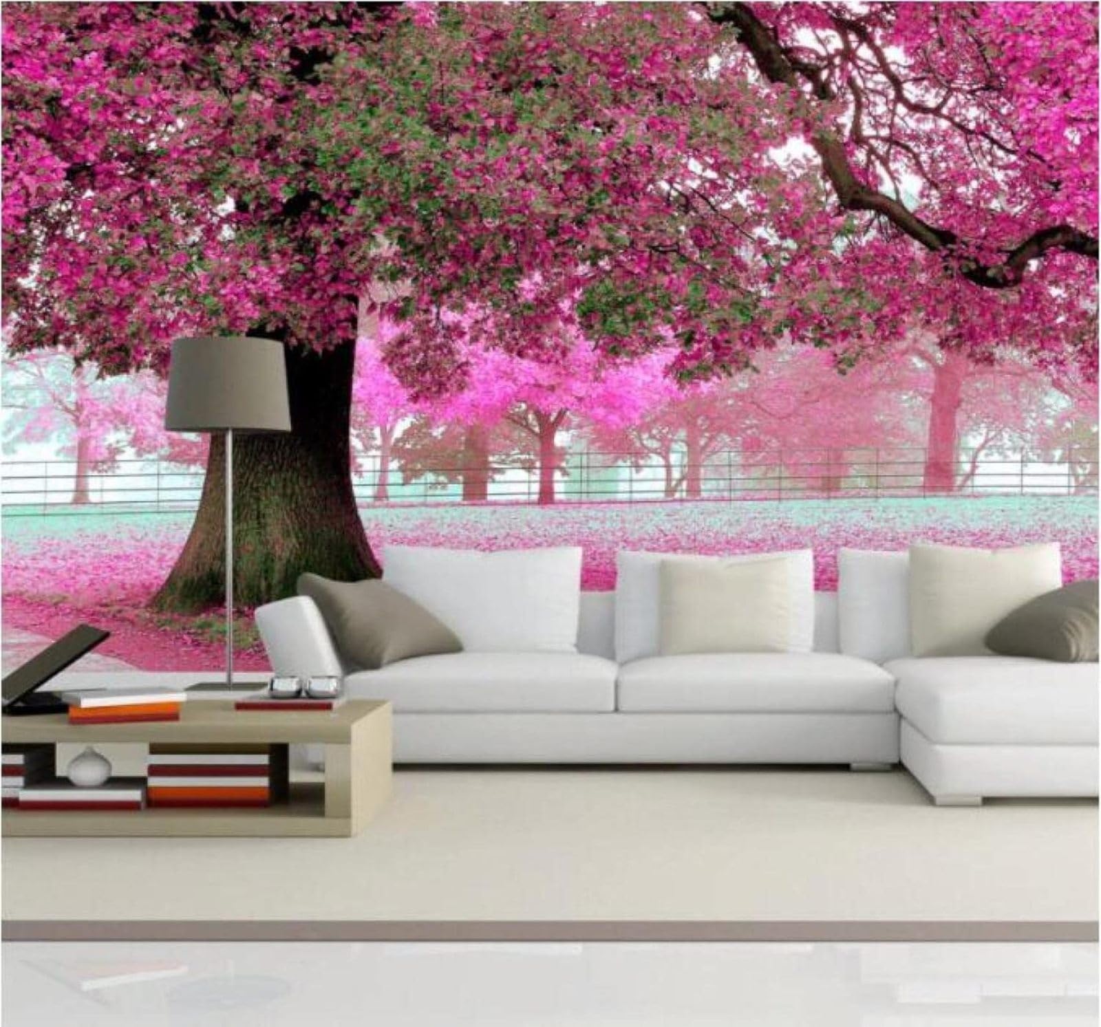 XLMING Beautiful Romantic Pink Cherry Tree Landscape 3D Wallpaper Luxury Home Dining Decor Paste Sofa Living Room The Wall for Bedroom Mural-400cm×280cm