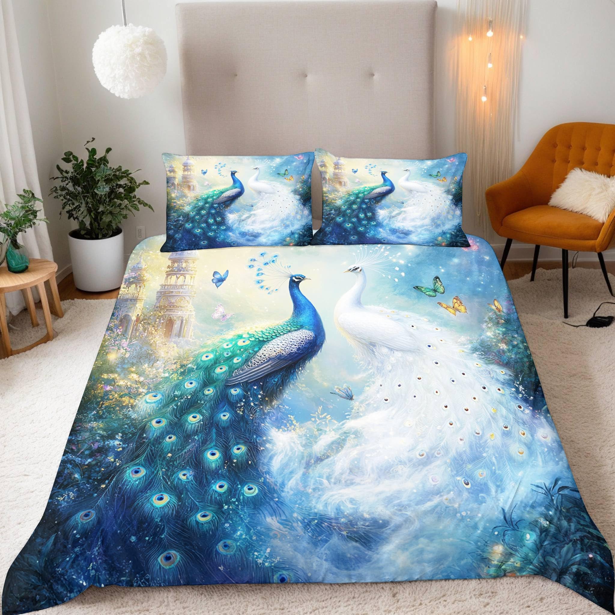 Generisch Pärchen Phoenix Wende Bettwäsche 220x240 Schmetterlingsblumen Bettbezug Junge Mädchen 3D Effekt Teenager Bettwäsche-Set Mikrofaser Bettbezug Mit Reißverschluss Und 2 Kissenbezug 80x80 cm