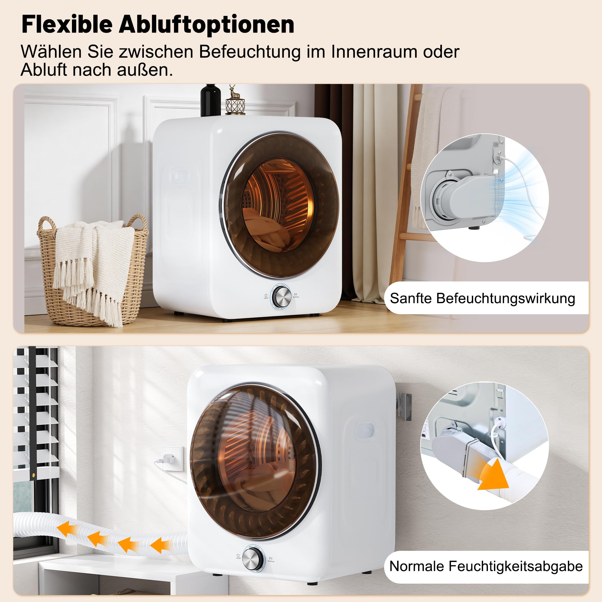 Merax Mini asciugatrice da 3 kg, 1350 W, con 8 programmi e sensore NTC, 65 dB, silenzioso, montaggio a parete, doppio filtro senza materiale di consumo, 53,5 × 42 × 65 cm, bianco