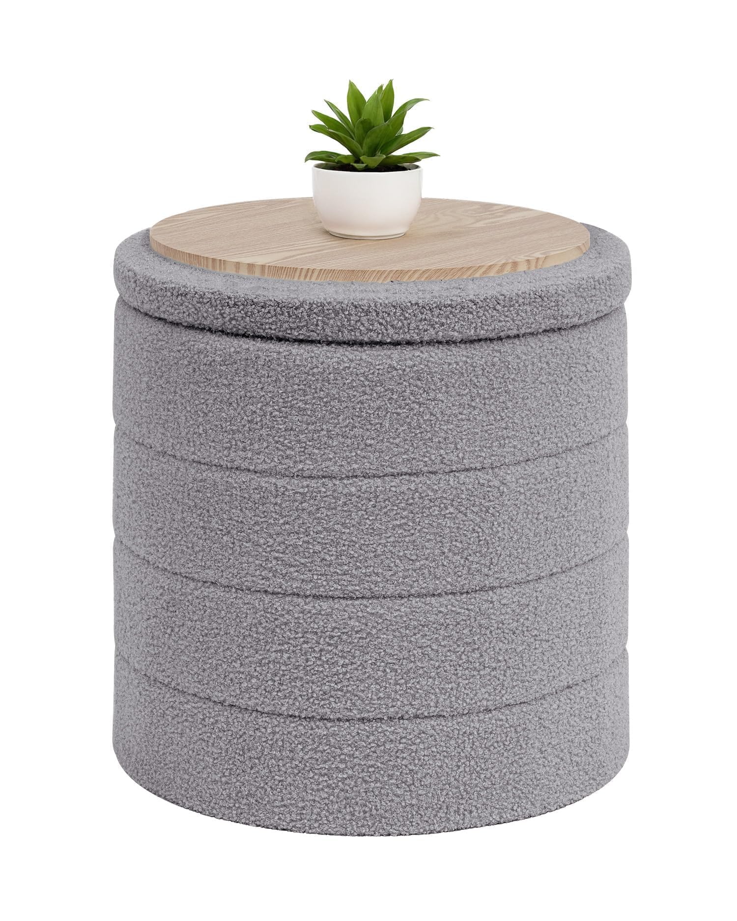 Bonlife Boucle Ottoman Storage, Foot Rest Stool Seat, Folding Footstool for Living Room, Sherpa Ottoman for Bedroom, Grey, 43x43x45 cm