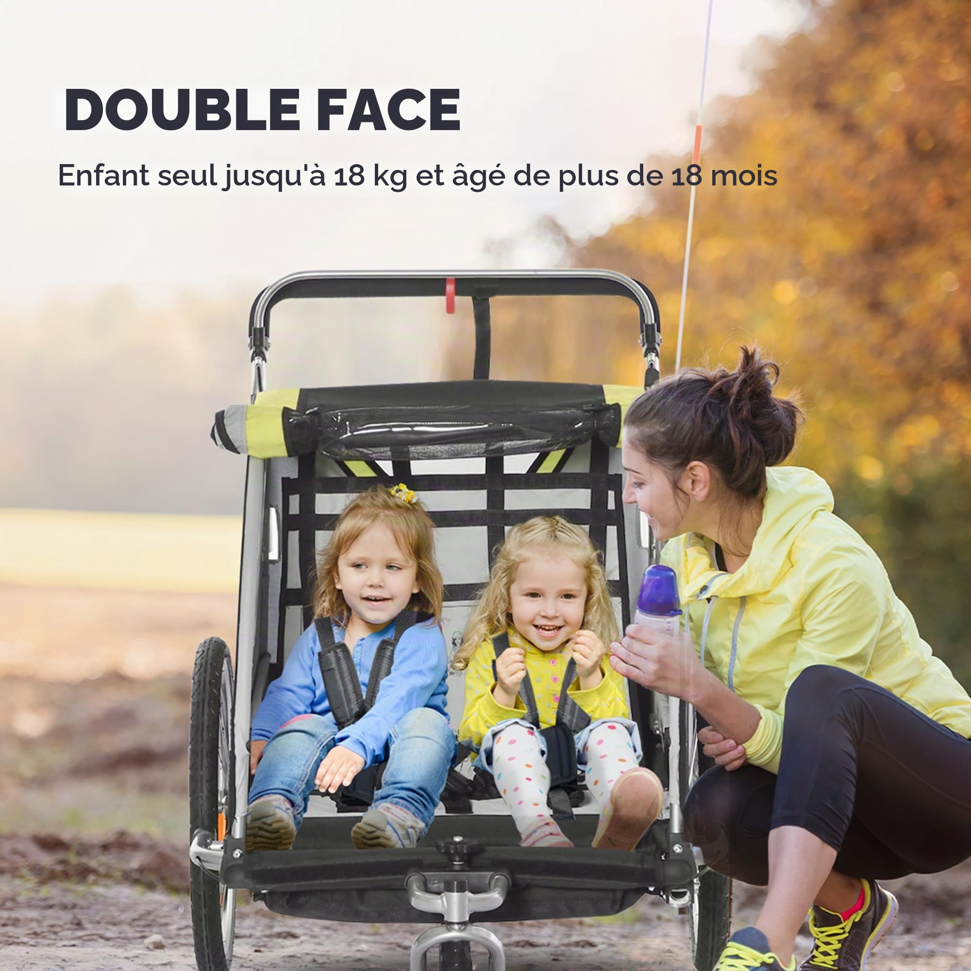 HOMCOM 2 in 1 Kinderfahrradanhänger, Kinderanhänger, Fahrradanhänger mit Mesh-Tür, 360° Drehbares Vorderrad, Buggy mit Bremse, Anhänger, 142 x 75 x 101 cm