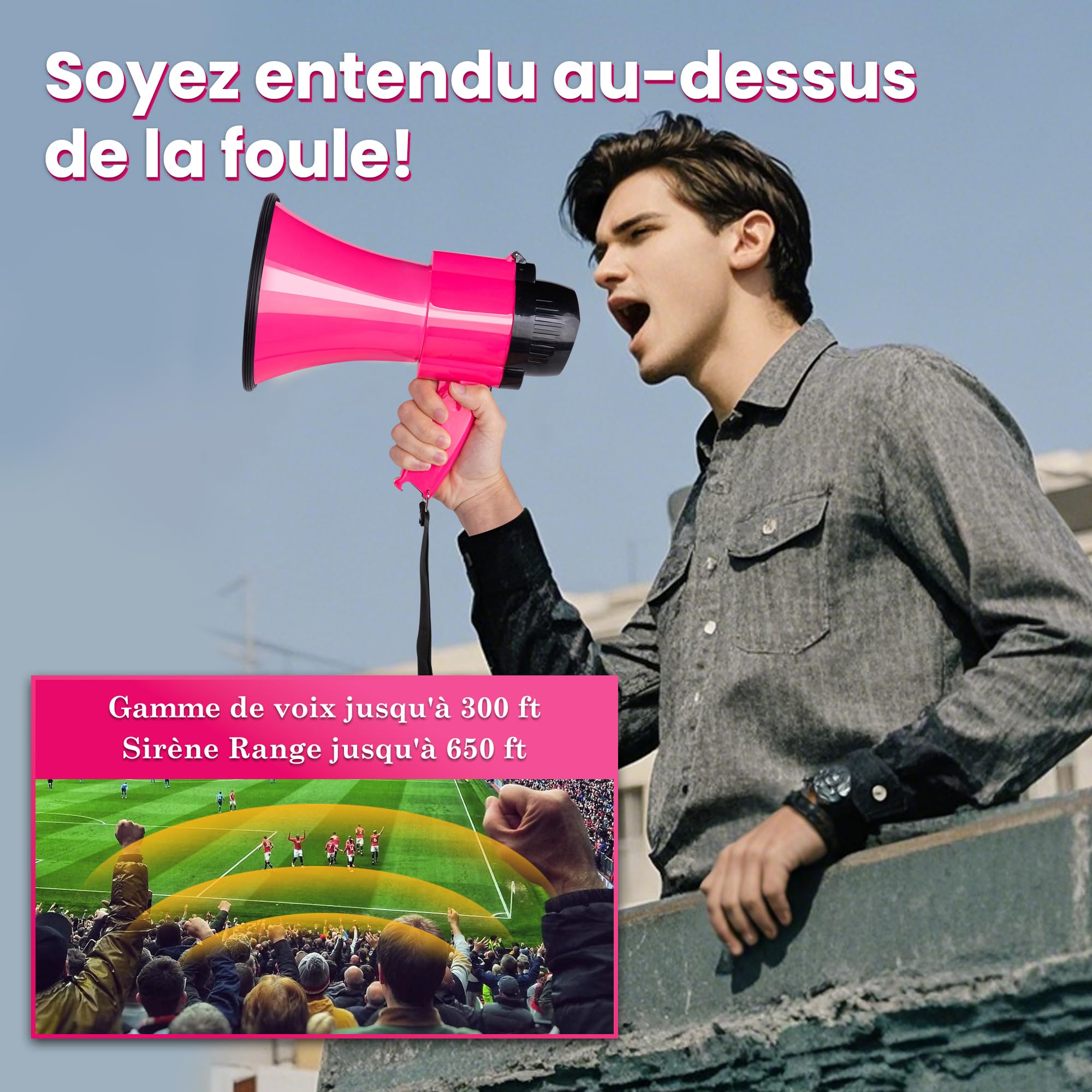 MyMealivos Mégaphone Portable de 30W avec sirène et Enregistrement de 240 Secondes, Couverture vocale jusqu'à 700 mètres