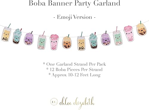 Miniatura 6 de Guirnalda de papel Boba Tea Party, serpentina para todos los eventos, 1 paquete, 10 pies de largo (tema emoji)