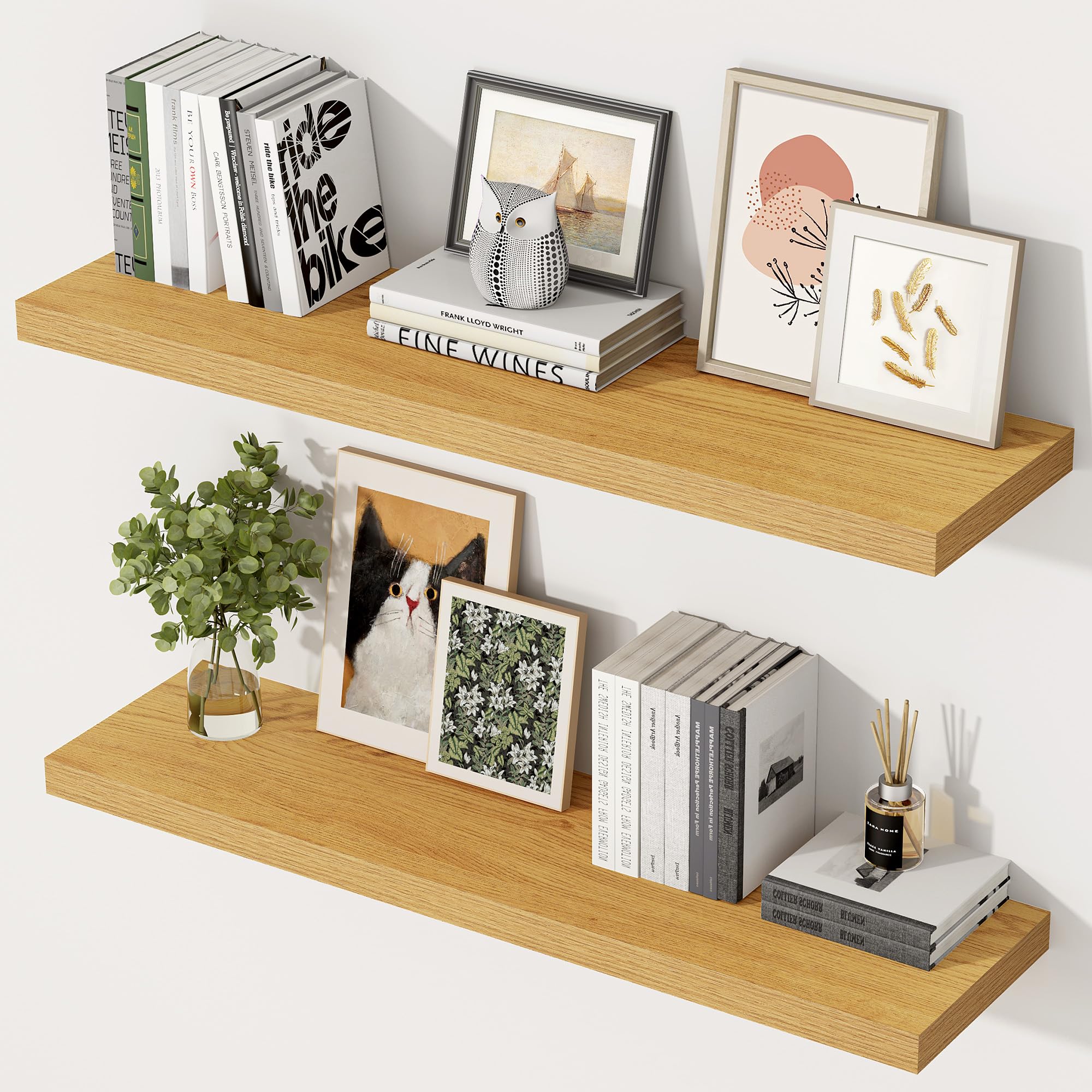 Feihorrm 29.5cm Deep Floating Shelves for Wall, 90cm Oak Long Wall Shelf