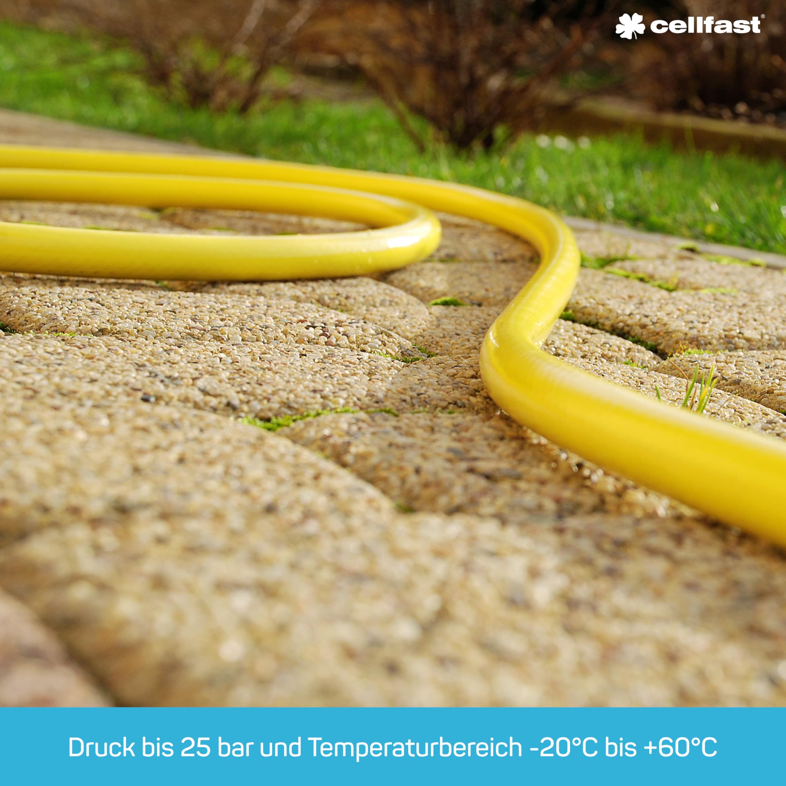 Cellfast Gartenschlauch PLUS 3-lagiger Wasserchlauch mit dauerhafter Verstärkung aus Garn höchster Qualität, druck- und UV-beständig, 25 bar Berstdruck, 25m, 1 zoll, 10-230, Gelb, 4/4 zoll, 25m