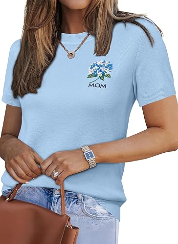 Arach&Cloz Women's Lightweight Wool Blend Short Sleeve Sweater Top Business Casual