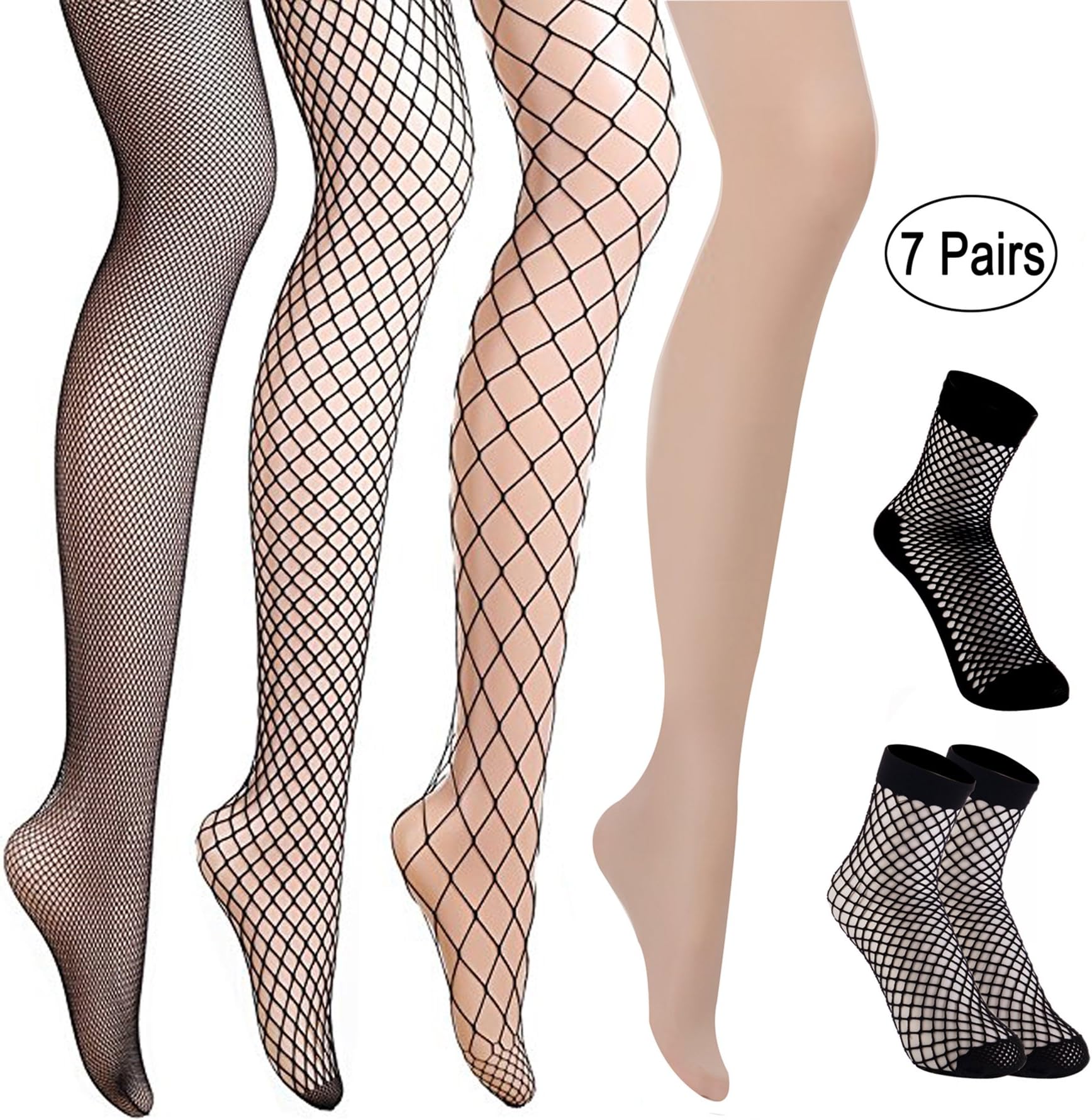 Women's High Waist Fishnet Tights/Silky Sheer Stockings Pantyhose/Black Lace Fishnet Ankle Socks