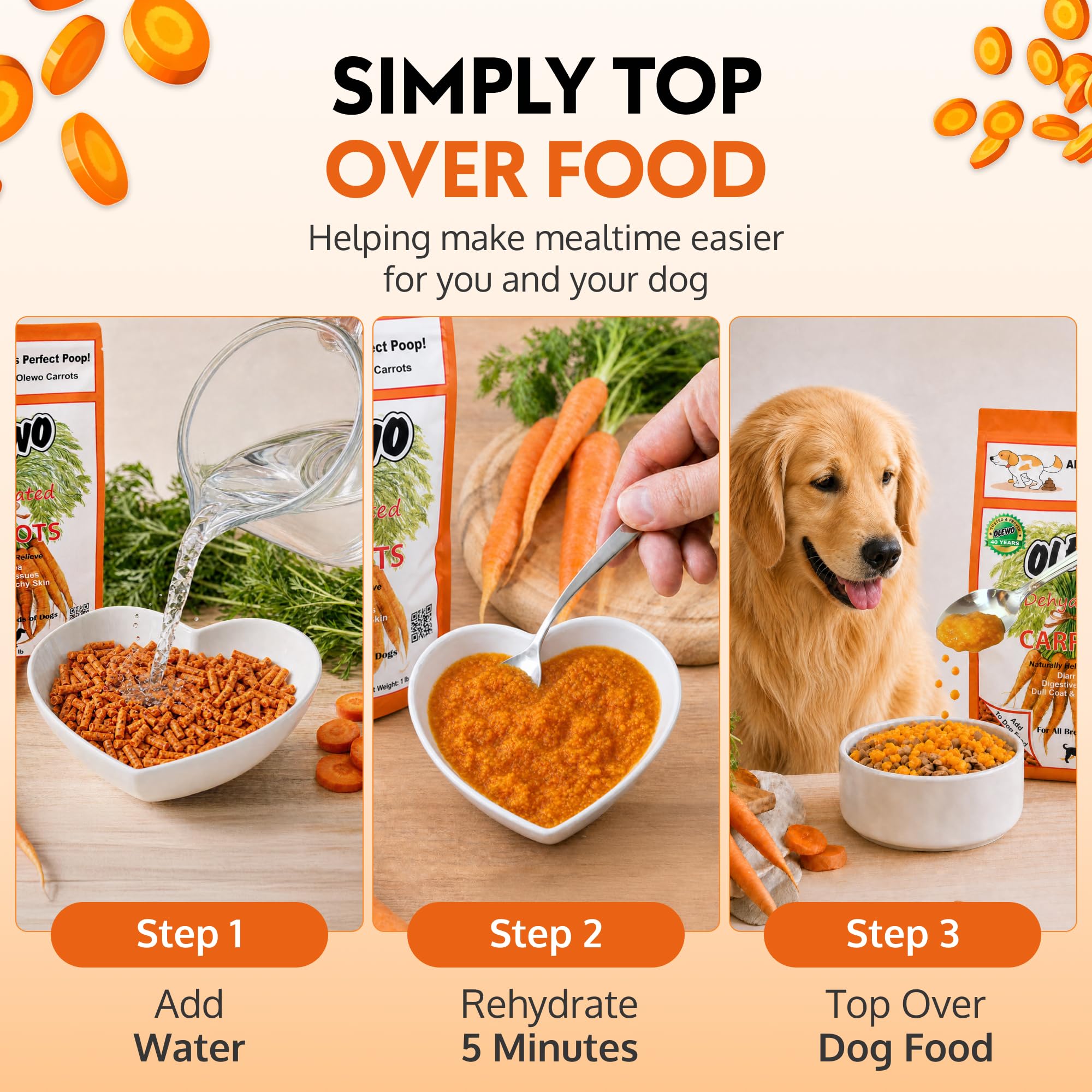 Olewo Carrots Dog Food Topper for Digestive Support & Firm Stools 1 lb | Real-food digestive support. Whole-food alternative to powders blends & synthetic supplements. Made in Germany. product thumbnail 3