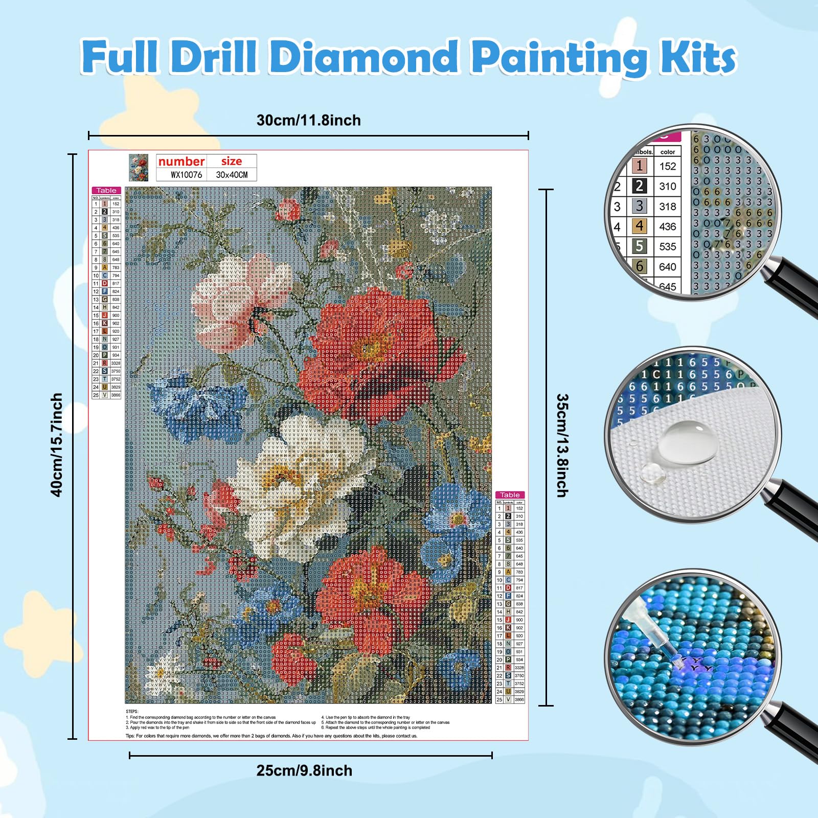 Diamond Painting Personnalisé HEIBAGO 5D Diamond Painting Kits, 4 Pack Paon Diamant Painting
