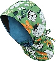 Vista 9 de Gorra médica con forro de satén con bolsillo para cola de caballo, gorro de enfermera médica de algodón con banda elástica para el sudor