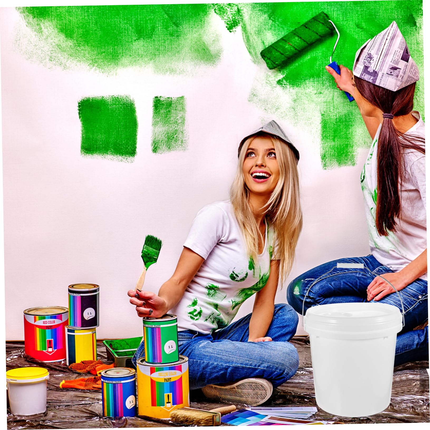 iplusmile Balde De Pintura 10l con Tapa Hermética y Asa De Hierro Hdpe Blanco Multiusos para Almacenar Pigmentos Líquido y Solventes Uso Doméstico 2.2 Galones