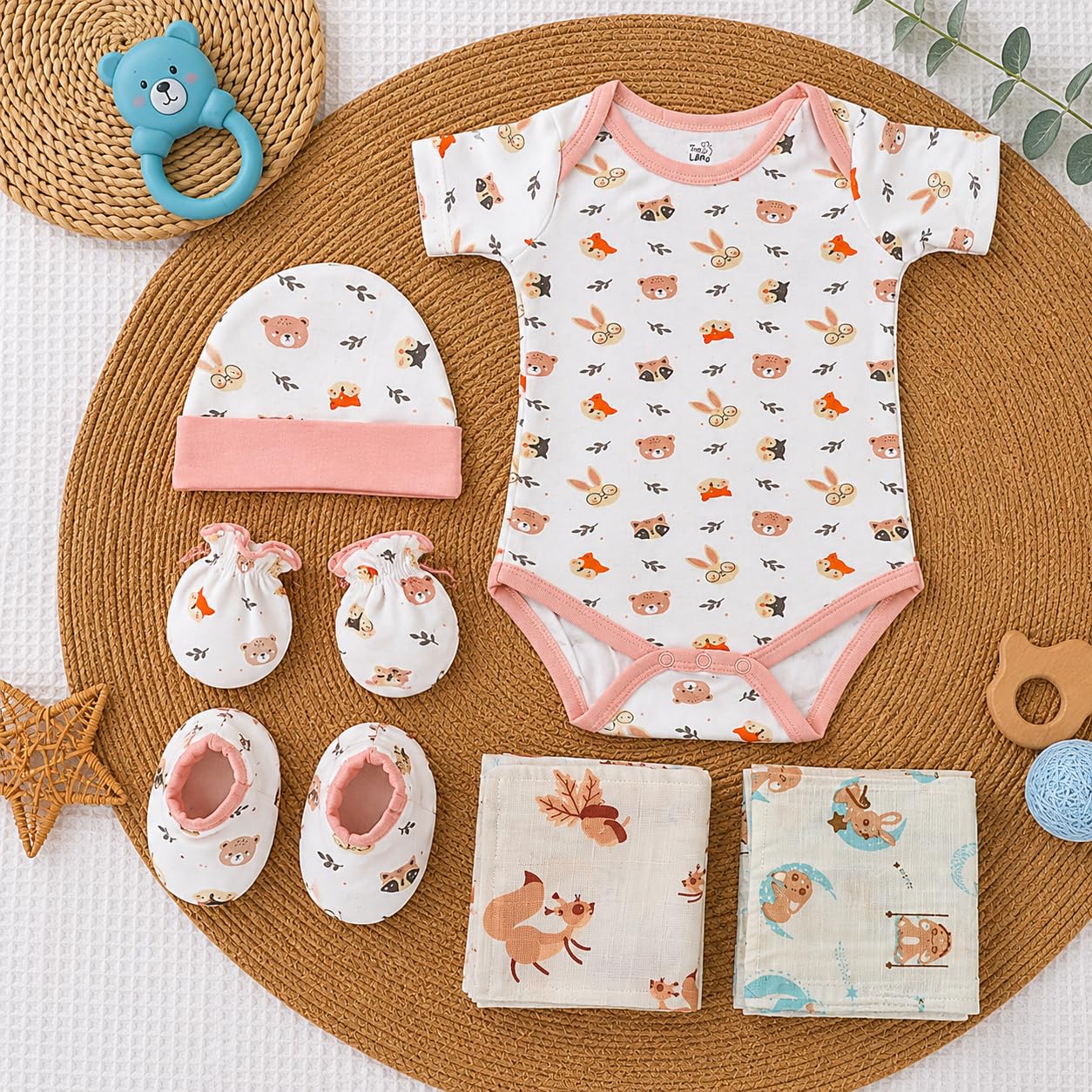 TinyLane - Curated for you! 100% Organic Bamboo Cotton Baby Giftset, Baby Shower Gifts for Newborn, 0-6 Months, Pack of 8-picture-38