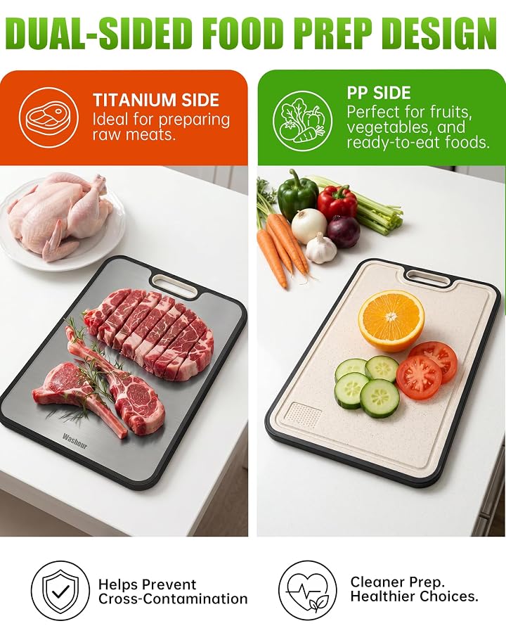 Washour Non Toxic Titanium Cutting Board for Kitchen, Food Grade Titanium Cutting Boards 2 in 1 Double Sides, Non Slip Cutting Mat 15" x 10" - image 4
