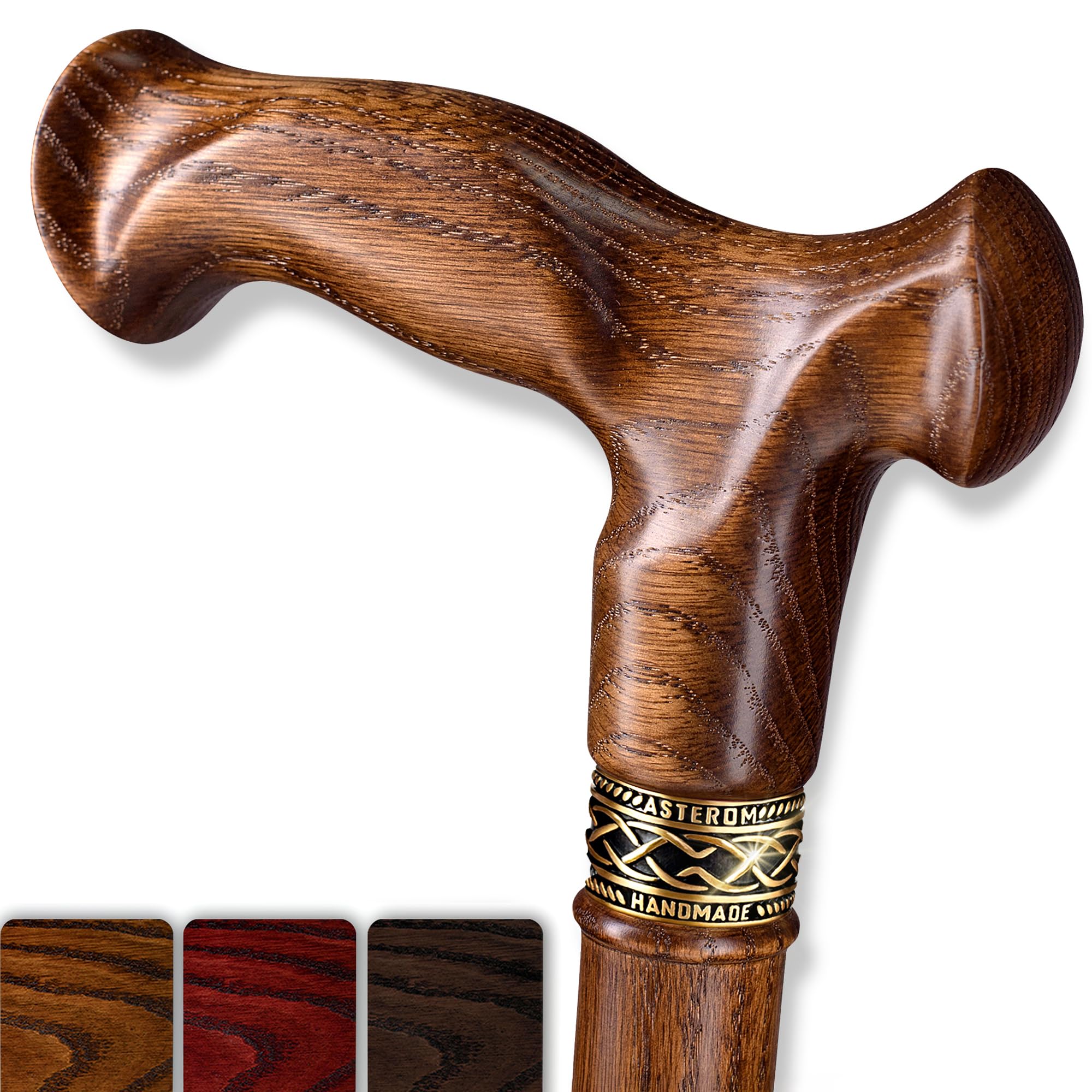 Asterom Handcrafted Canes for Men, Ergonomic Wooden Walking Cane, Oak Wood