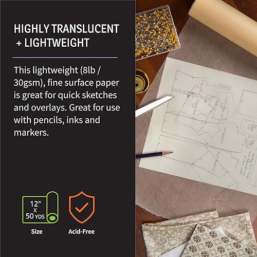 Miniatura 2 de Bienfang Rollo de papel para dibujar y rastrear, amarillo canario, 12 pulgadas x 50 yardas (paquete de 2) 100 yardas en total, para dibujar, trazar,