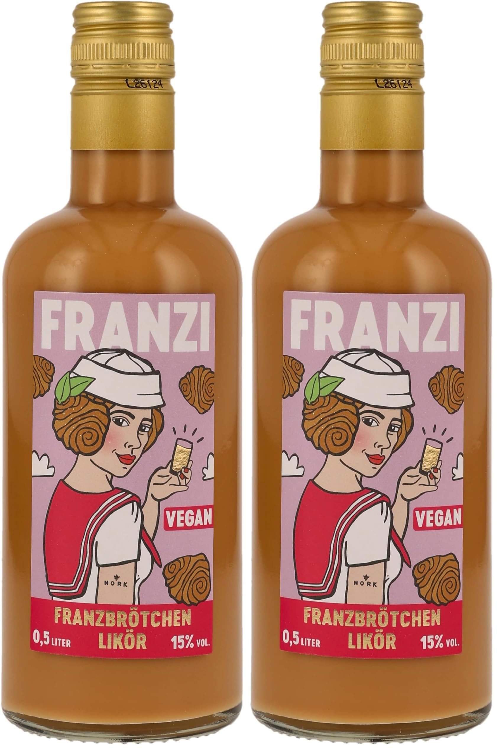 Franzi Vegan/Franzbrötchen Likör/Samtig weicher Sahnelikör/Geschmack von Zimt & karamellisiertem Zucker/Franzbrötchengenuss ganz ohne Krümel / 15% Vol. / 500 ml (Packung mit 2)