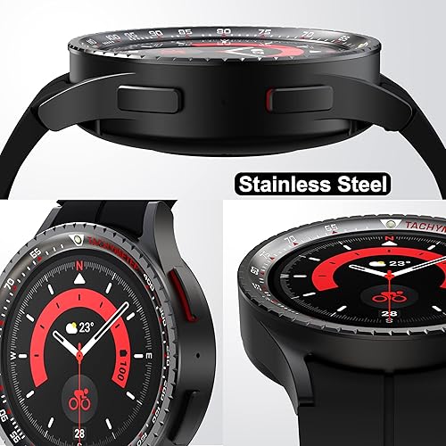 Miniatura 2 de BAIHUIAM Biseles compatibles con Galaxy Watch 5 Pro de 1.772 pulgadas, anillo de bisel de acero inoxidable, marco adhesivo antiarañazos, accesorio