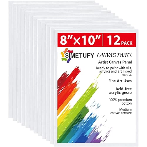 Simetufy 12 Pack 8x10 Canvas Boards for Painting, Blank Flat Canvas Panels Art Painting Supplies - Gesso Primed 100% Cotton for Acrylic Oil Watercolor Tempera Paint