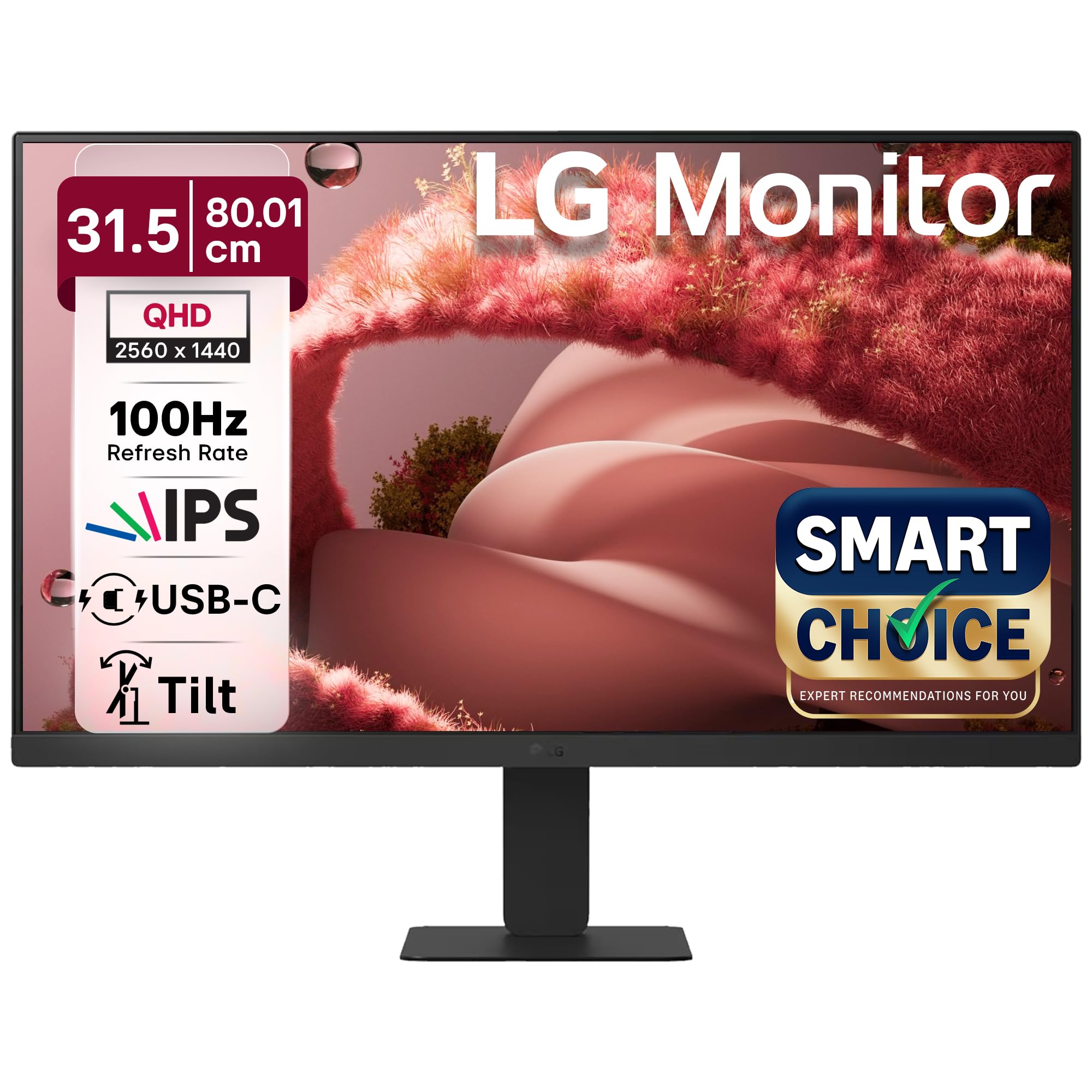 LG 32U631A Smartchoice 80.01cm (32 Inch) QHD (2560x1440) IPS Monitor, sRGB 99% (Typ.), HDR10, USB-C(15W PD), HDMI, 3 Side Virtual Borderless, Anti-Glare, Reader Mode, Flicker Safe, Slim Stand, HP Out