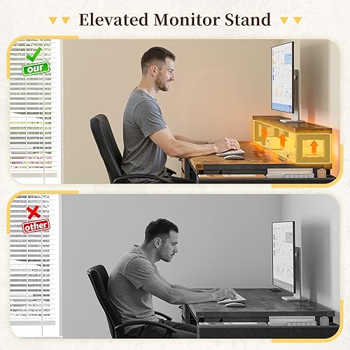 Miniatura 8 de Escritorio para computadora de 40" con tira LED, escritorio para juegos con cajones y bolsa de almacenamiento, escritorio de oficina con tomas de