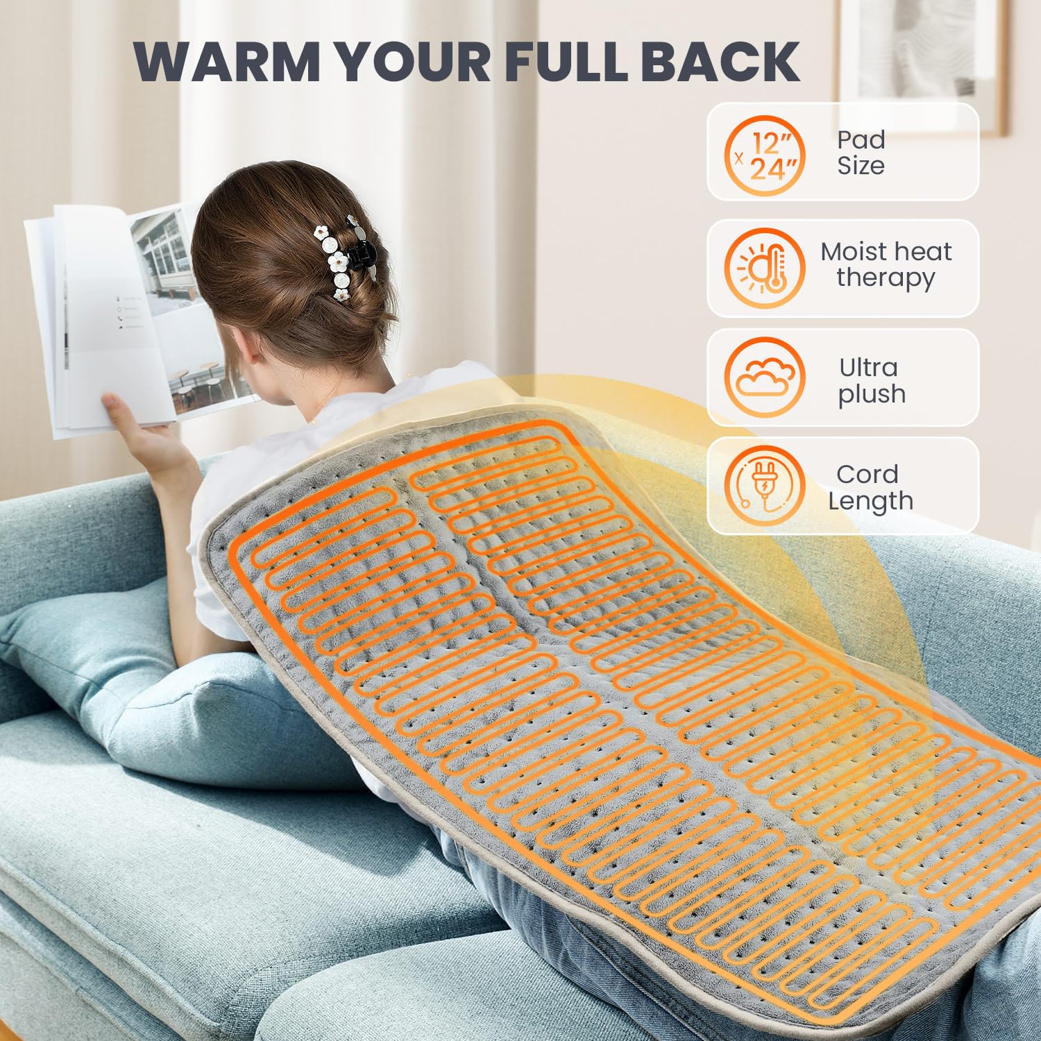 Almohadilla térmica eléctrica para aliviar el dolor de espalda y los calambres, almohadilla térmica húmeda para hombros, rodilla, cuello, 6 ajustes de calor y apagado automático, lavable a máquina