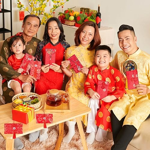 Miniatura 6 de Sobres rojos de seda para boda, 12 sobres de dinero de la suerte, sobres rojos de Año Nuevo chino, paquete rojo de Año Nuevo, sobres de tarjeta