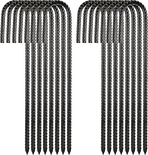 Paquete de 16 estacas para barras de refuerzo de 12 pulgadas, gancho en J resistente, estacas de tierra galvanizadas de 2/5 pulgadas de diámetro,