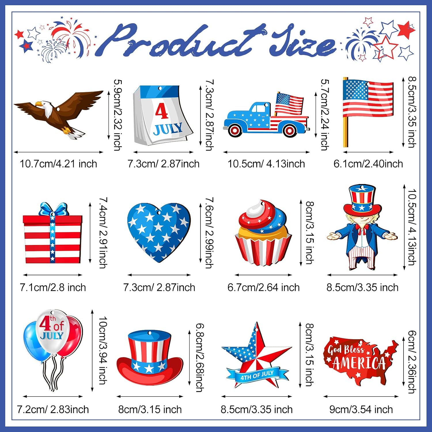 Marsui 36 Pcs 4th of July Ornament for Tree Red White and Blue Patriotic Wood Hanging Decor Independence Day Memorial Day 250th Anniversary Wood Ornament with Ropes Star USA Flag Red(Fresh)