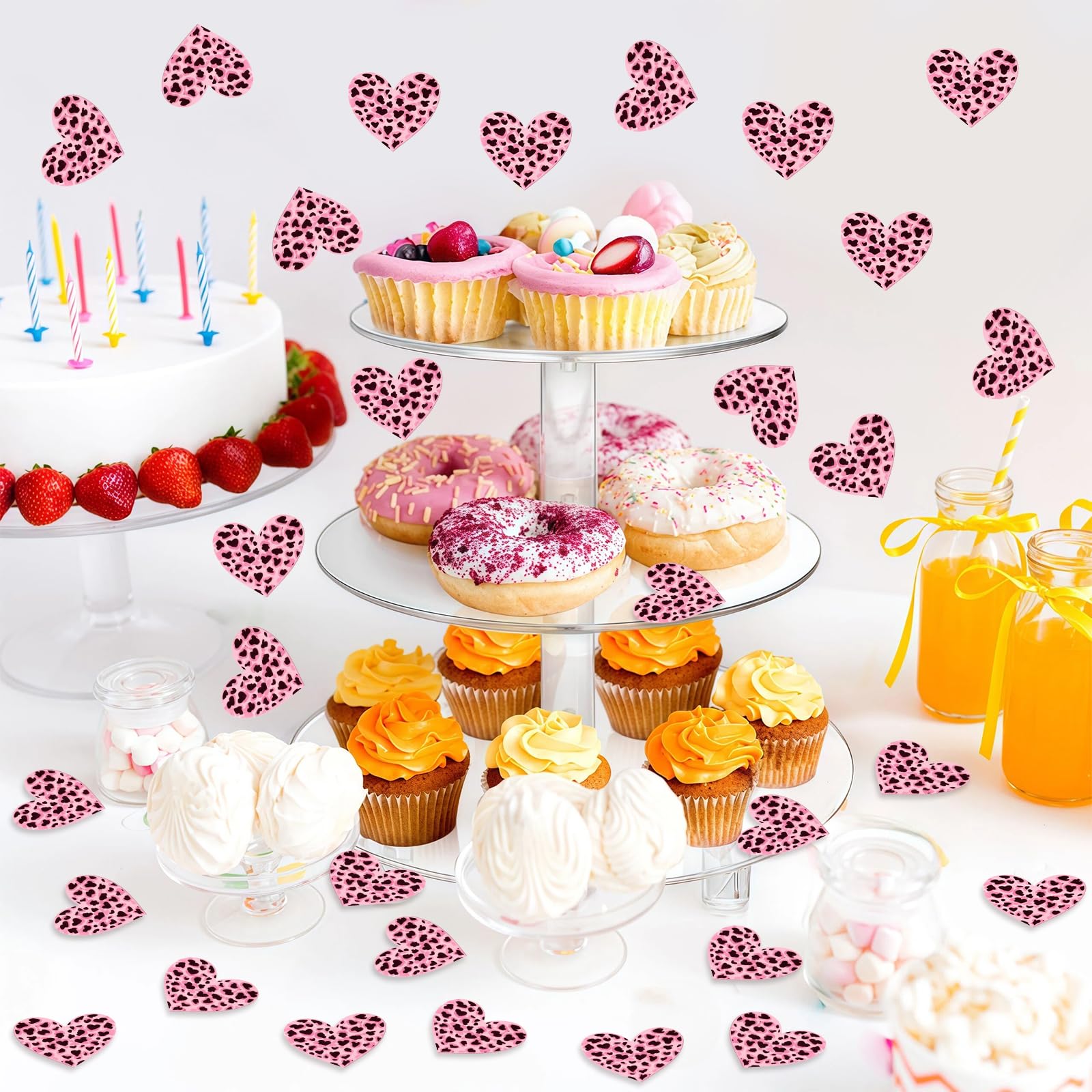 200 coriandoli rosa leopardati a forma di cuore, leopardo e ghepardo, decorazioni per feste, safari, decorazione da tavolo per ragazzi e ragazze, baby shower, compleanno, addio al nubilato, addio al