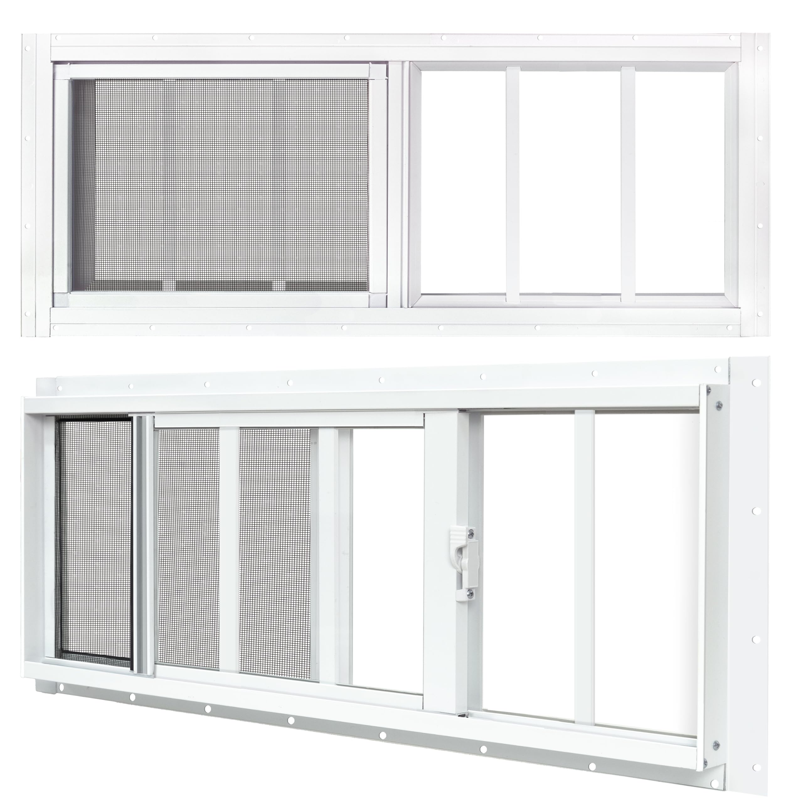 2 Pack Shed Windows, 12"x 35" White Sliding Window Suitable for Chicken Coop, shed, Household, Barn - Transom Window with Tempered Glass and Fiberglass Screen (WH,12''x 35'')