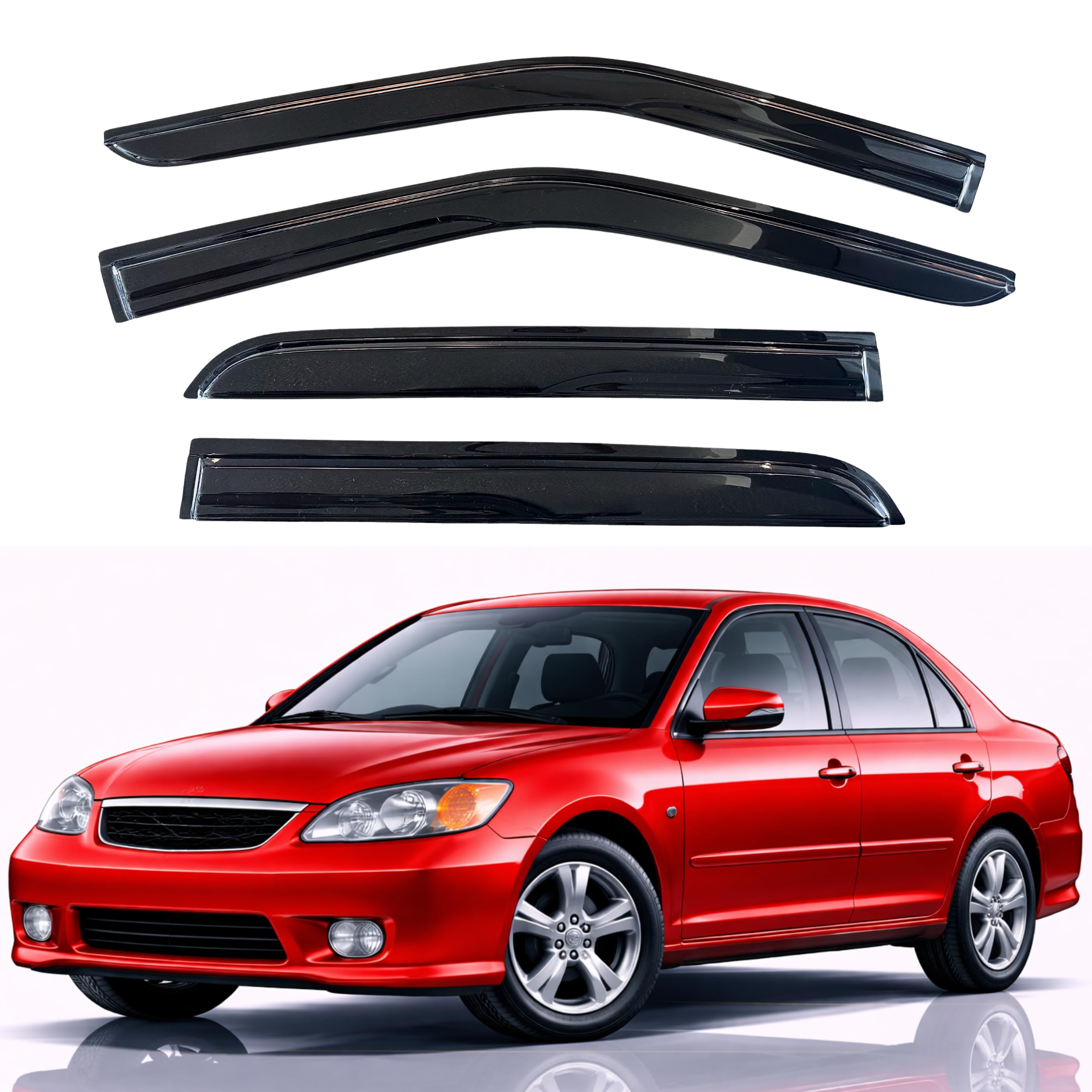 KPY Rain Guards Fit for 2001-2005 Honda Civic, Out-Channel Window Visors Vent Wind Deflectors 4PC, Car Accessories for 01-05 Civic (Sedan Only)