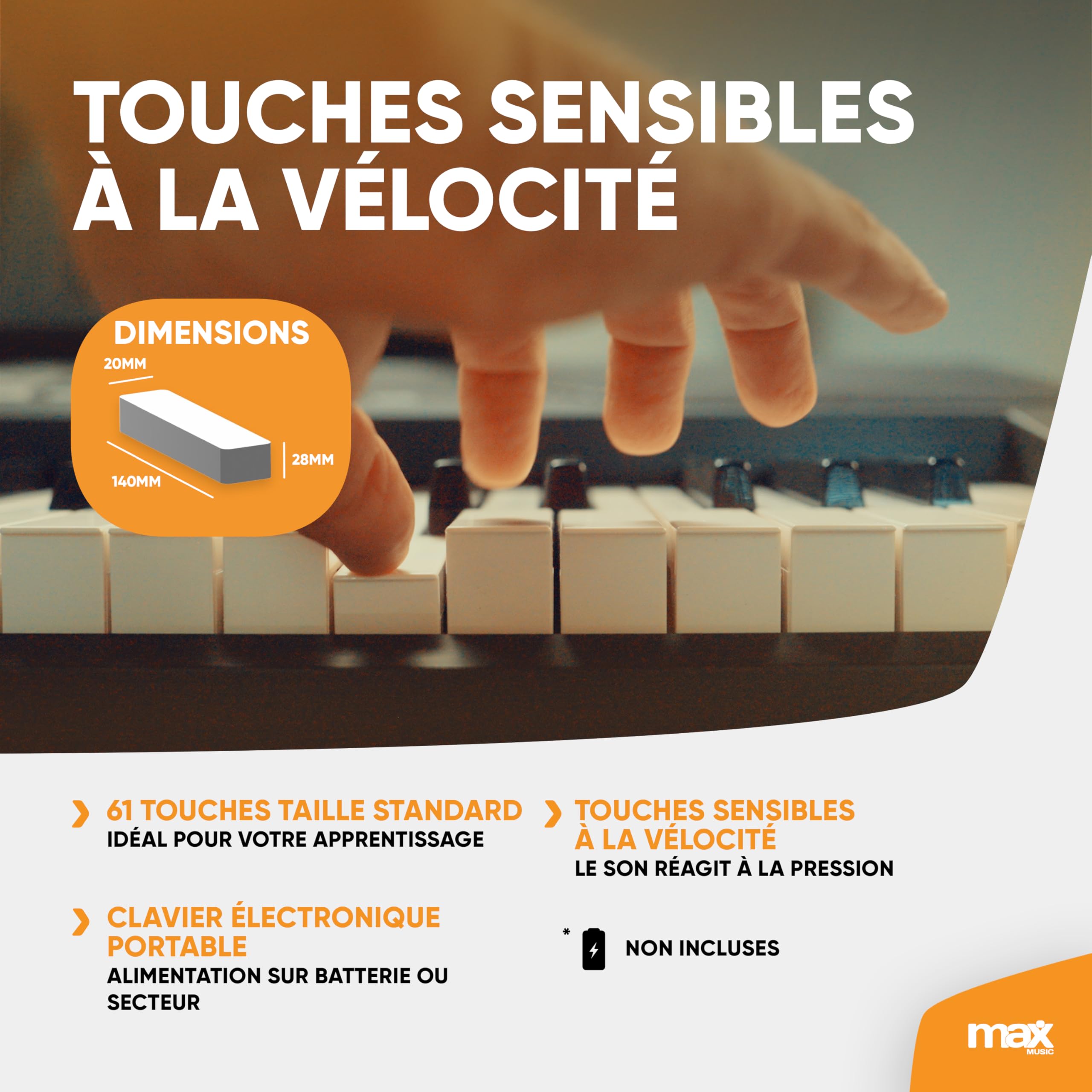 Max Rhapsody61P Clavier Électronique, 61 Touches Sensibles à la Vélocité, Pack complet, Connexion MIDI et Pédale de Sustain, Deux Haut-parleurs Intégrés, Molette de Pitch Bend