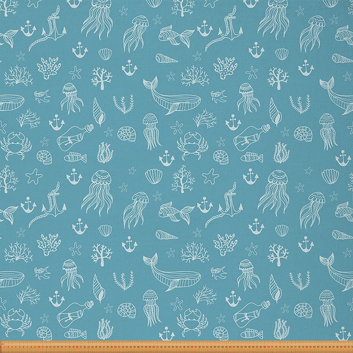 Upholstery Ocean Starfish Fabric for Chairs,Nautical Sea Jellyfish Outdoor Fabric by The Yard,Marine life Sealife Anchor Decor Fabric for Upholstery and Home DIY Projects,3 Yard,(L276*W150cm)