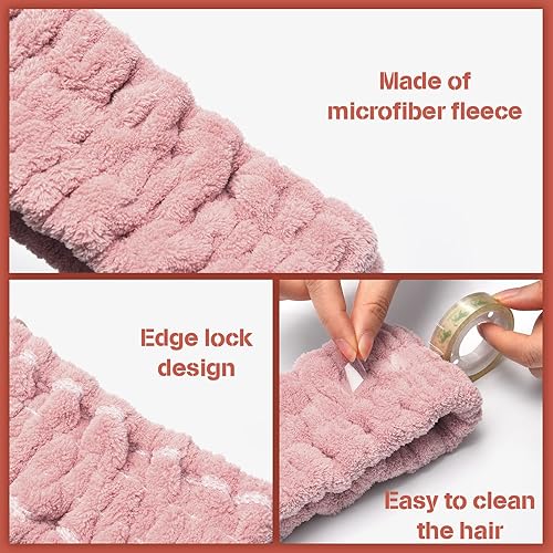 Vista 35 de Chuangdi 3 diademas elásticas de tela de rizo para mujer, maquillaje, lavado de cara, yoga, deportes, ducha (rosa, verde, marrón)