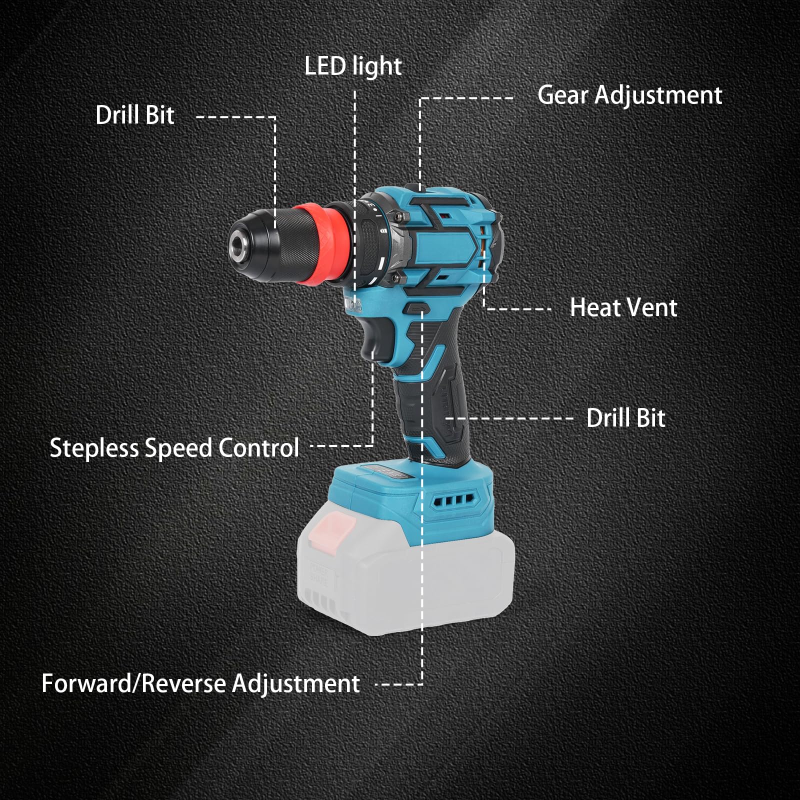 Perceuse Visseuse sans Fil 21V, Kit Makita Compatible avec 4 Mandrins Interchangeables (Sans Batterie/Chargeur) - 600W, 45 Nm - Pour Bricoleurs & Professionnels