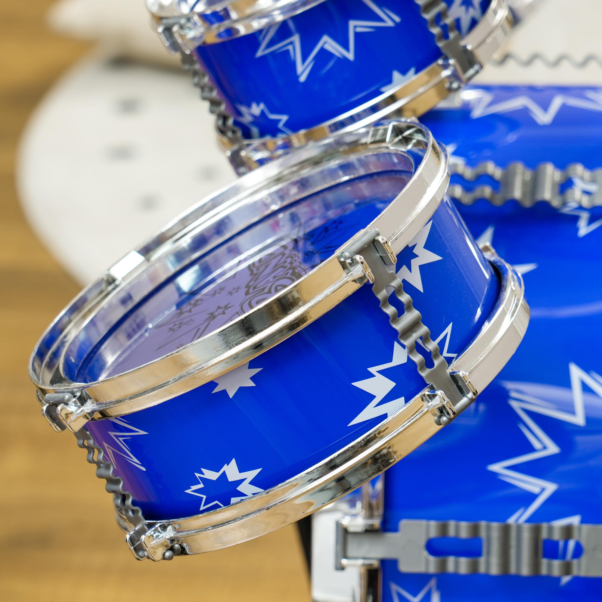 AIYAPLAY Set Batteria per Bambini con Grancassa con Pedale 3-6 Anni Blu | Gioco Musicale per Bambini, Tamburi Medi e Piccoli, Piatto, Sgabello