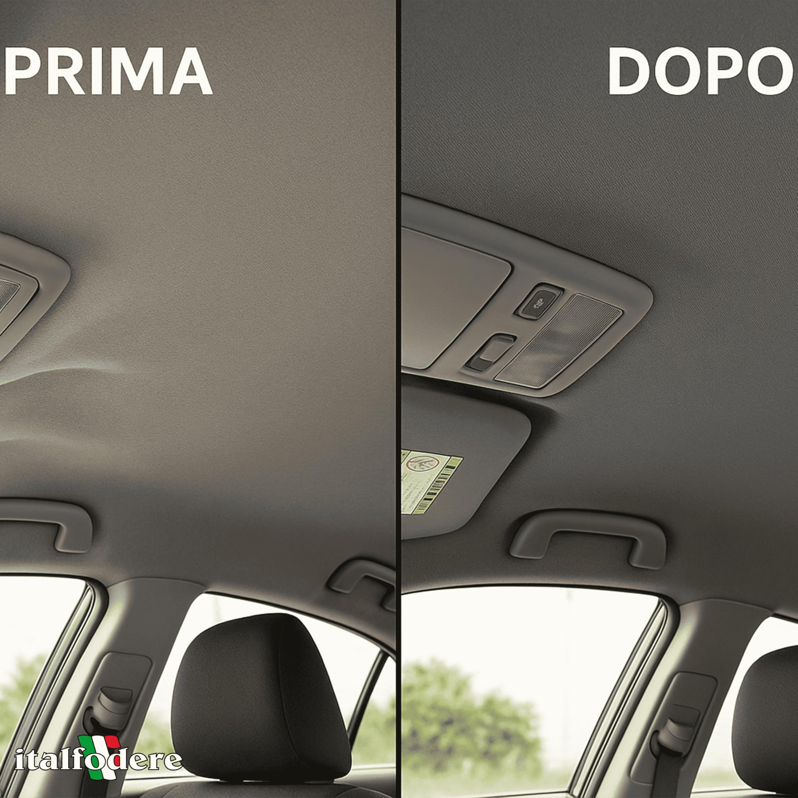 ITALFODERE - Kit Tessuto Cielo Auto + 1 Colla OMAGGIO - Modello Nido d'ape - Ripara Tetto Auto Scollato rimedi fai da te - Colla Spray - Made in Italy - Grigio (200X180 CM)