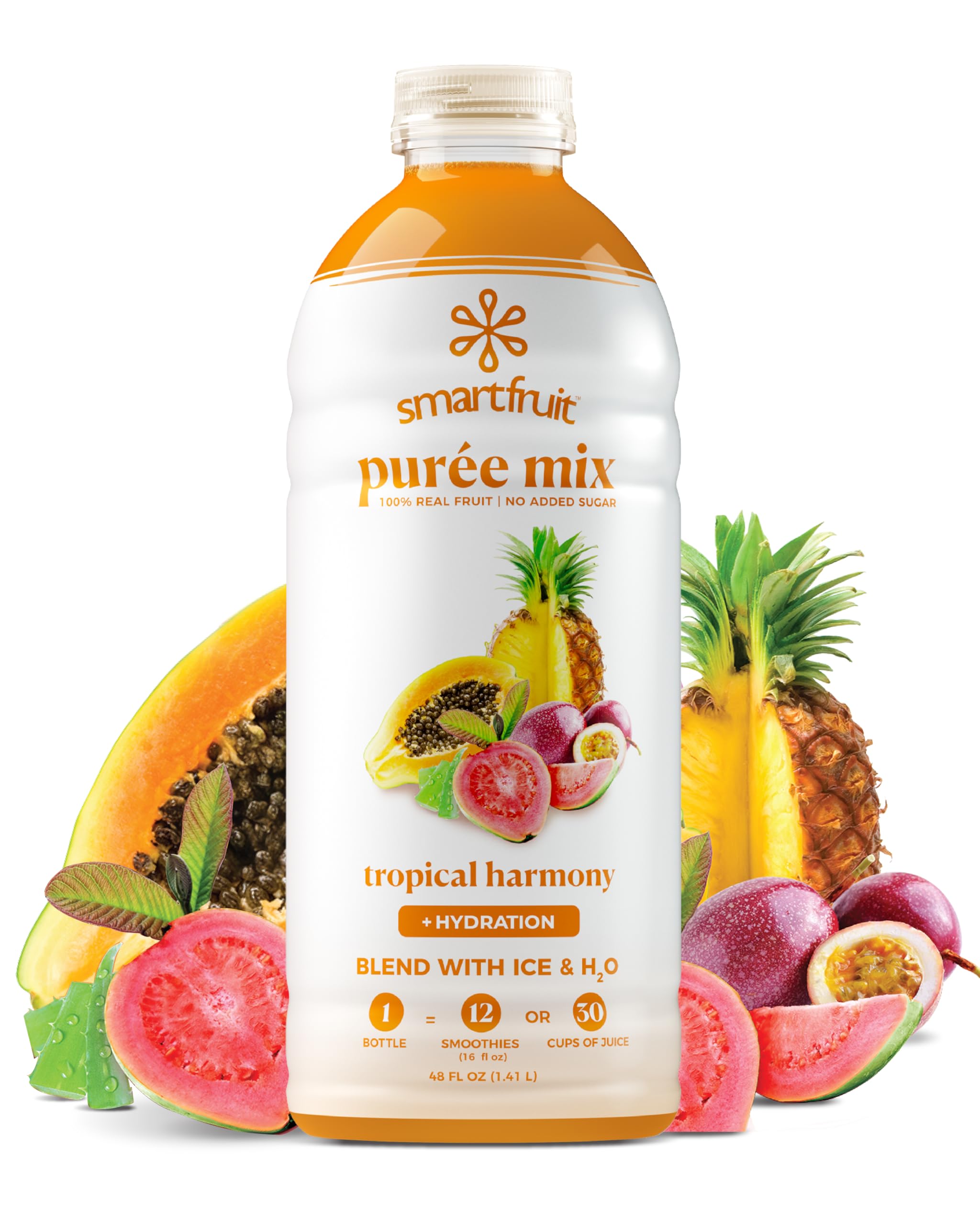 Smartfruit Tropical Harmony + Aloe – 100% Real Fruit Purée with Pineapple, Passion Fruit, Papaya & Guava – Great for Smoothies, Juice, Yogurt, Cocktails, Teas & More – High in Vitamin A & C – 48oz