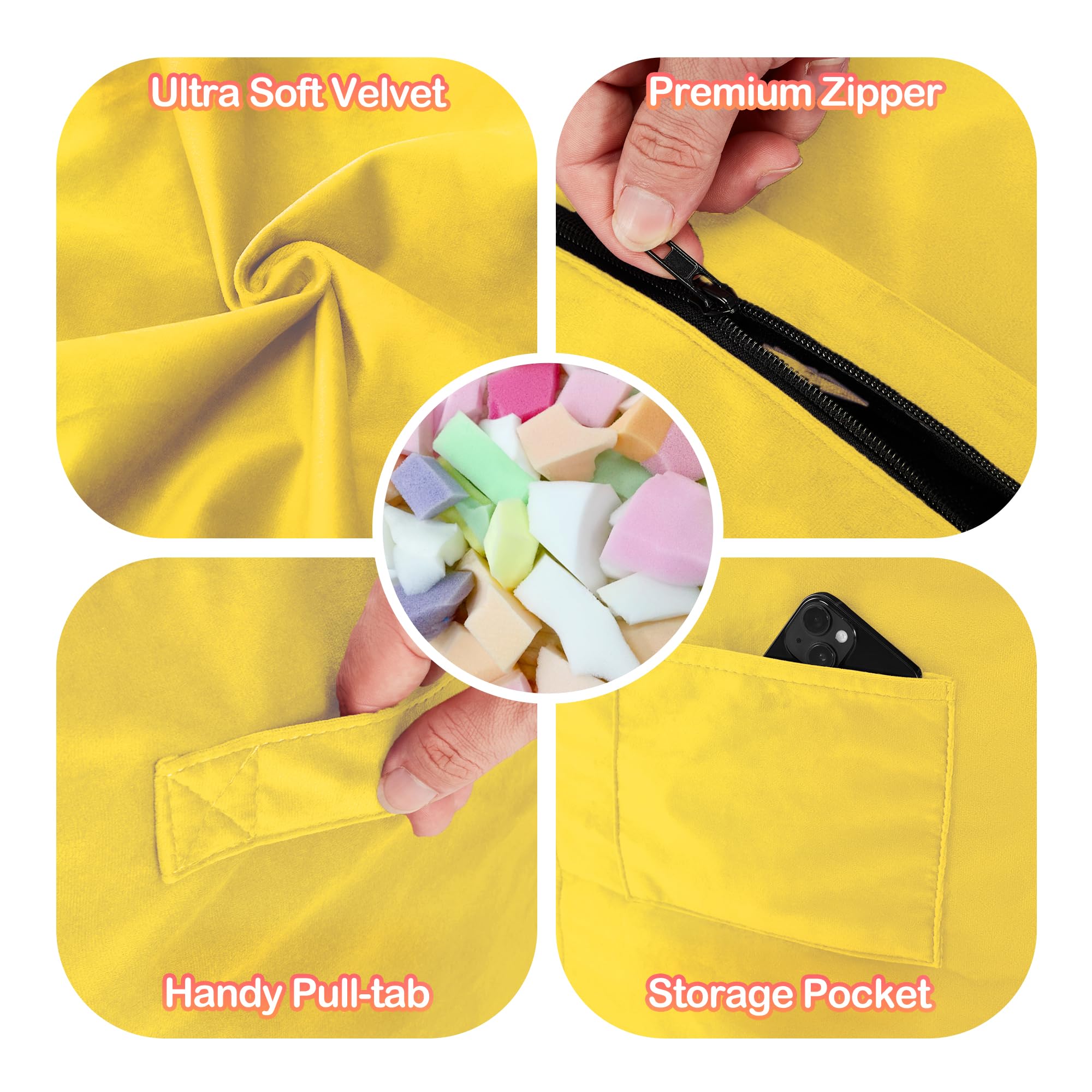 Homguava 5 FT Bean Bag Chair: 5' Bean Bags with Memory Foam Filled, Large Beanbag Chairs Soft Sofa with Dutch Velvet Cover-Purple