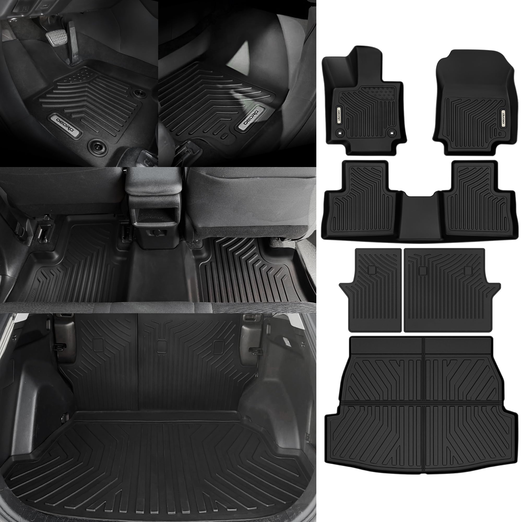 OEDRO Floor Mats for Toyota RAV4 2024-2019 (Including Hybrid), All Weather RAV4 Floorliner, Full Set of RAV4 Accessories Cargo Liner Backrest Mat Floor Mats