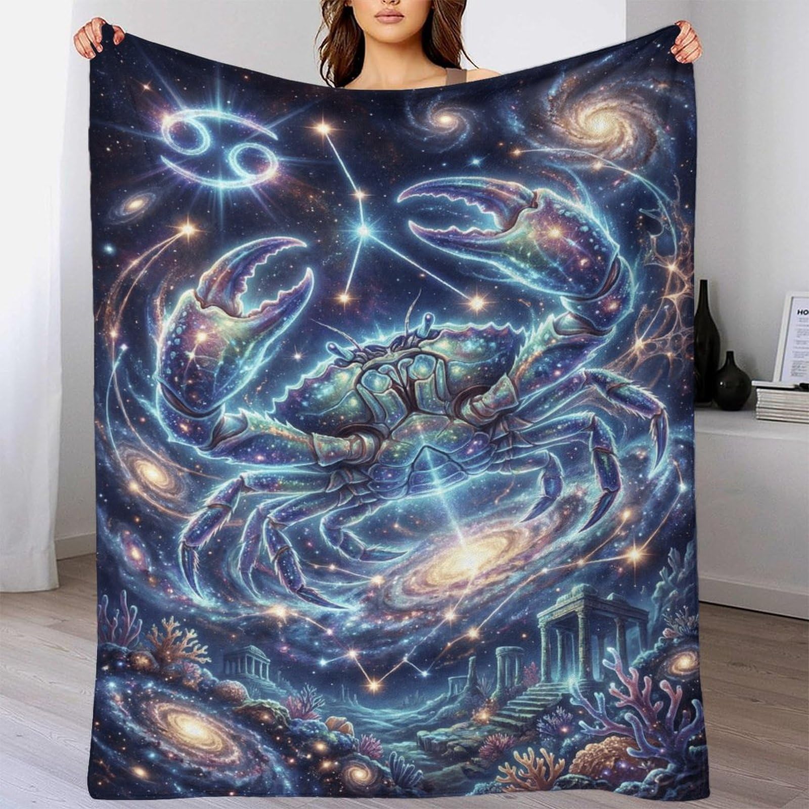 H3B8U2Y5 Zodiac Cancer for for Flannel Throw Blanket, Bedroom Nap Use