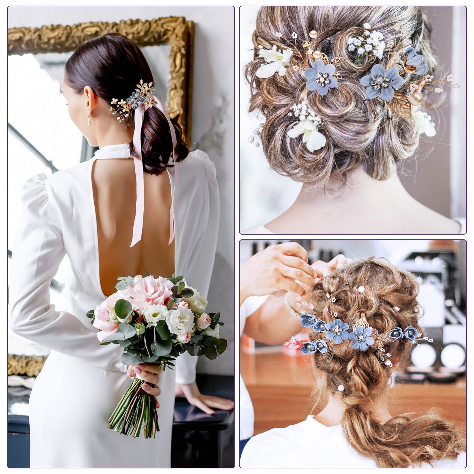 Juego de para El Pelo de Novia Hechas a Mano Y Peinetas Decoradas con Flores para Bodas para Damas de Honor