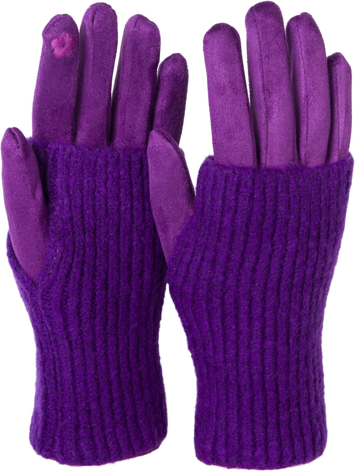 styleBREAKER Women's Cozy Touchscreen Gloves with Removable Knit Cuffs, Warm Winter Gloves for Icy Days 09010022, Colour:Violet