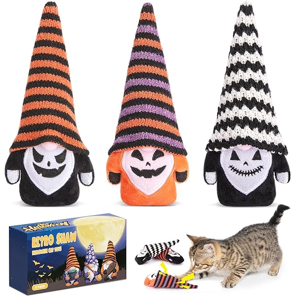 Retro Shaw Christmas Cat Toys Gnome, Xmas Safe Teeth Cleaning Catnip Toys for Indoor Cats Kitten, Interactive Cat Chew Kitty Kicker Toy for All Pet Breeds, 3 Pack