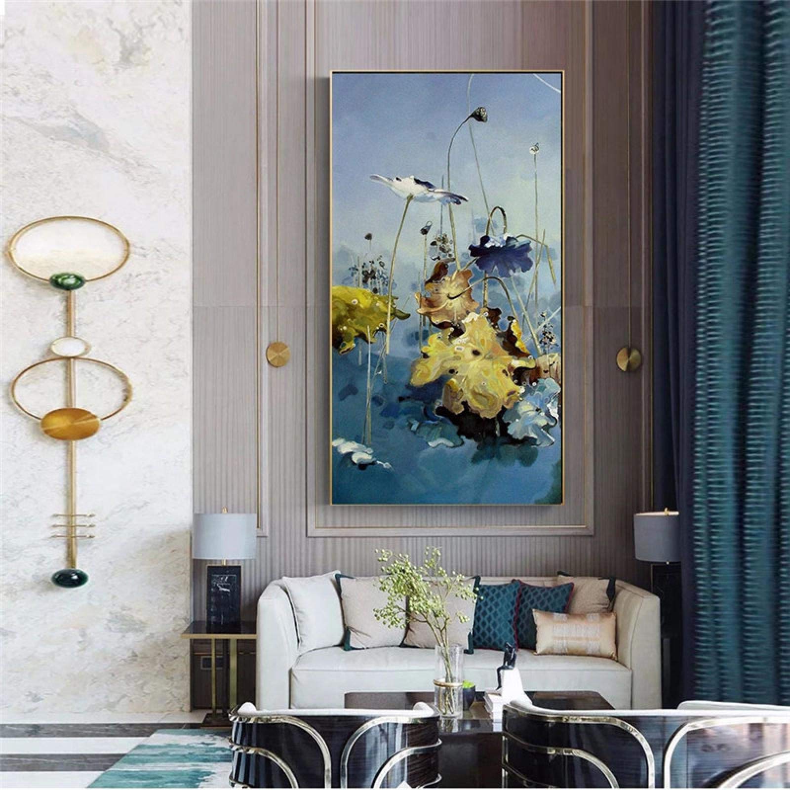 Amazon.co.jp: 現代水彩抽象絵画壁アートポスターペイント枯れた蓮の葉