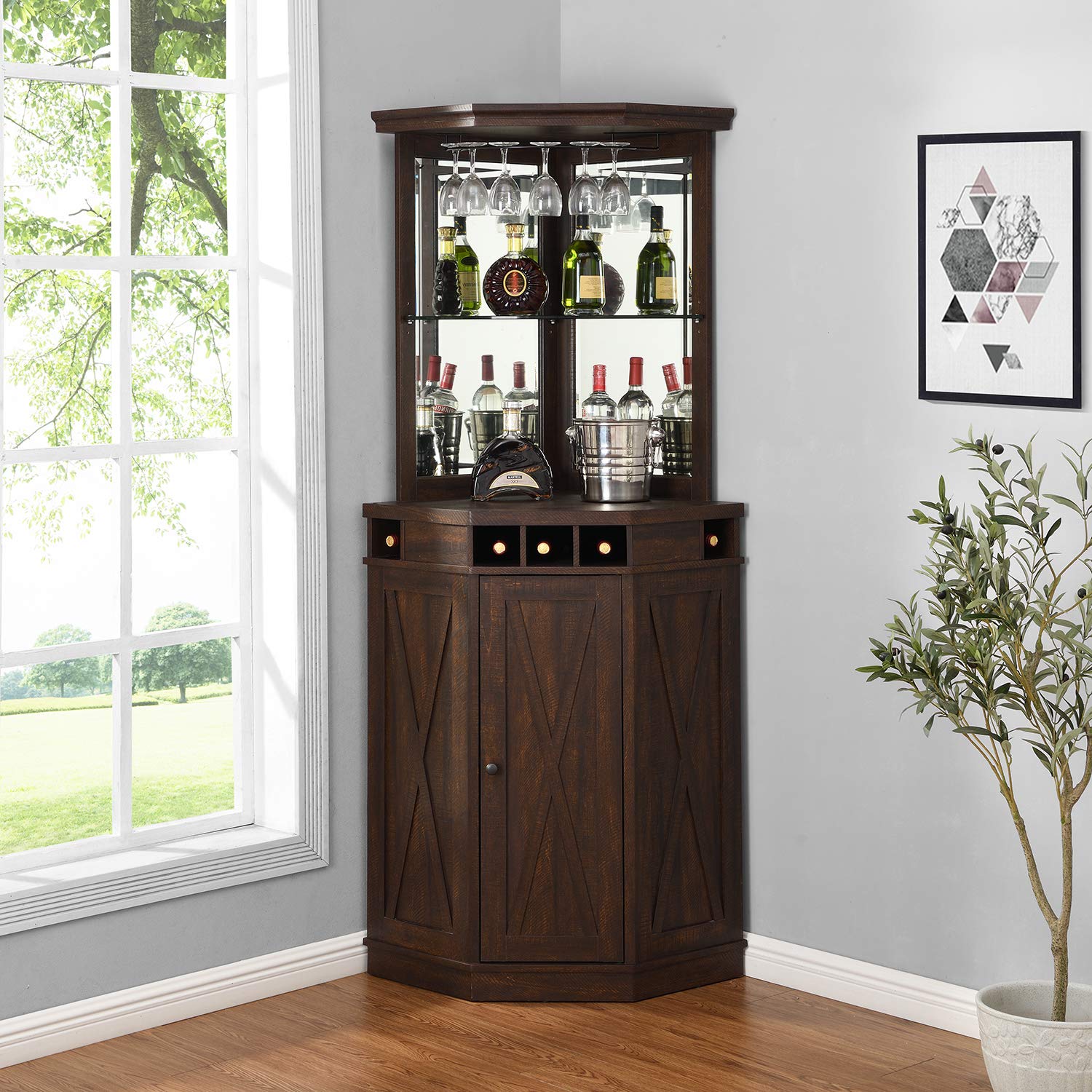 Buy Home Source Mahogany Corner Bar Unit with Builtin Wine Rack and