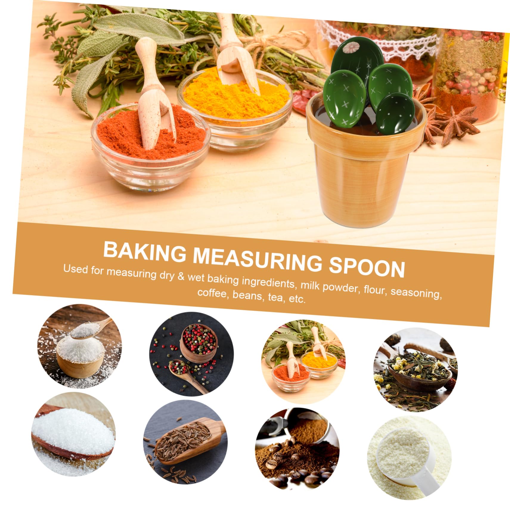 Cucharas Medidoras de Cerámica Diseño Cactus 5 Piezas Tamaño Pequeño Material Cerámico Resistente Utensilios de Cocina para Medir Ingredientes Secos y Líquidos Uso Doméstico Base