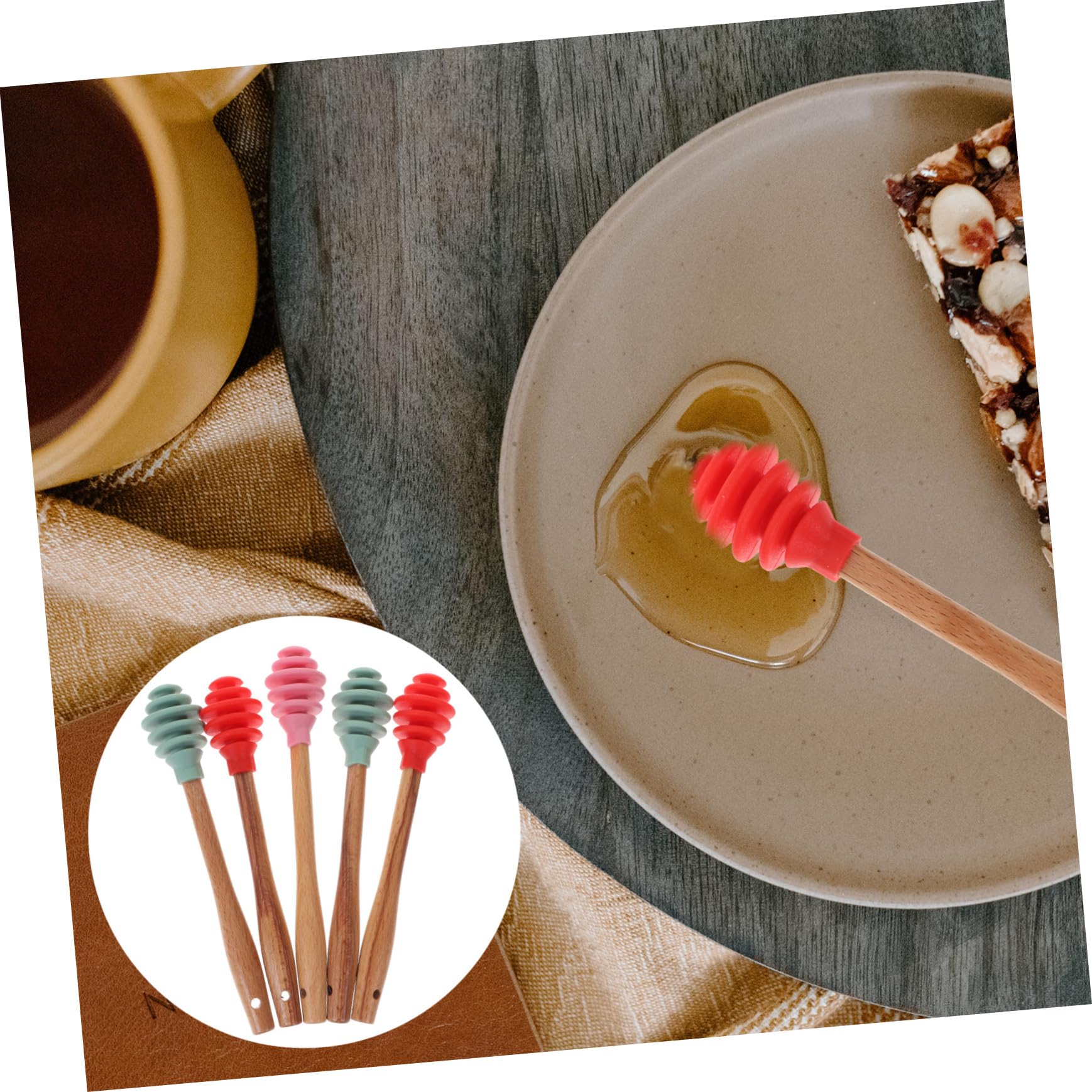 Cabilock Silicone Honey Stirring Rods 5pcs Set Mini Honey Dippers Non-stick Stain-resistant Non-abrasive