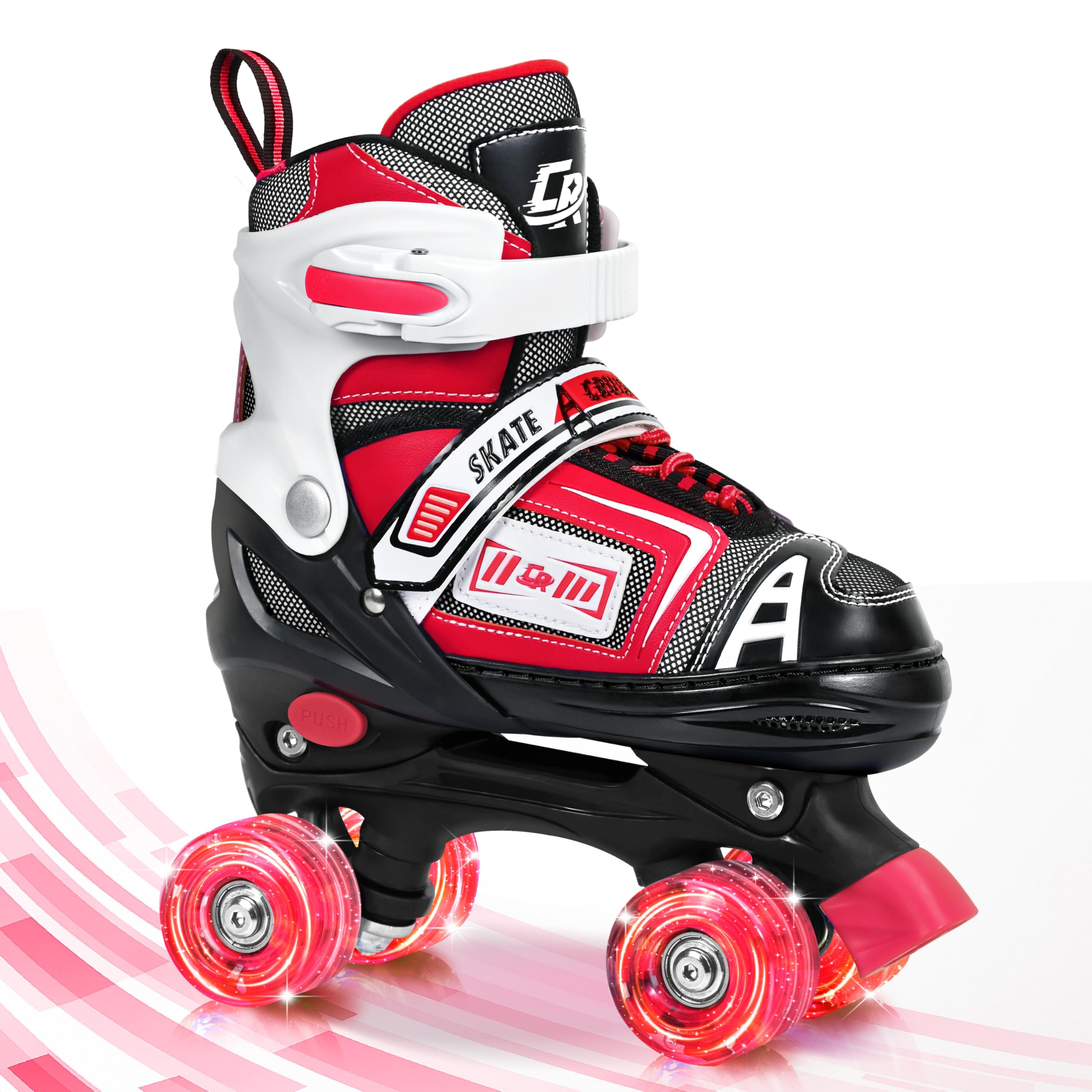 Adjustable Quad Skates for Kids, Teens, and Adults – Light-Up Wheels – Comfortable Fit, Secure Closure, Indoor and Outdoor Roller Skates for Boys and